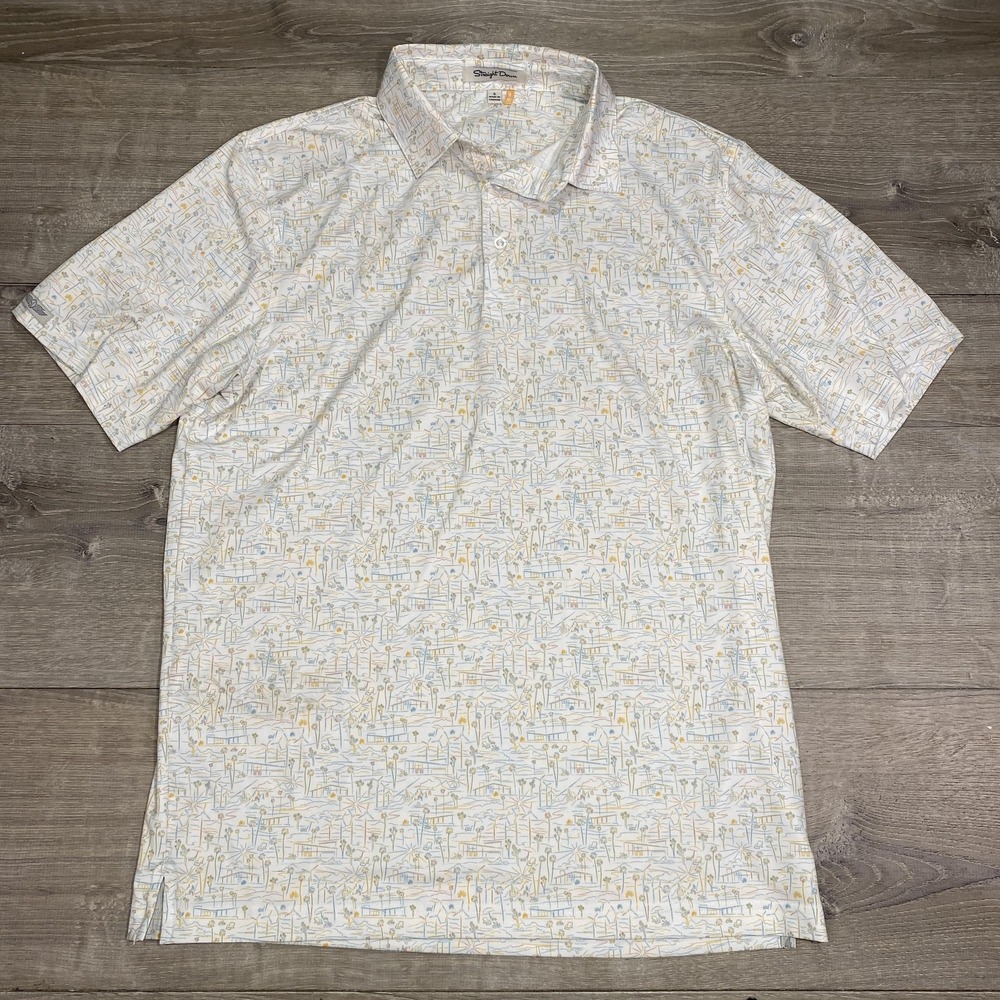 Straight Down Polo Shirt Mens Small White Golf UPF‎ 50 Stretch Performance